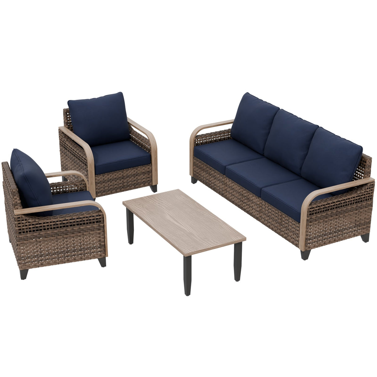 Modern Wicker Outdoor Patio Furniture Set,2 Patio Chairs, 3 - Seat Loveseat and Coffee Table, 4 Pieces, Brown/Gray - Eagle Peak Custom Canopy Tent