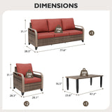 Modern Wicker Outdoor Patio Furniture Set,2 Patio Chairs, 3 - Seat Loveseat and Coffee Table, 4 Pieces, Brown/Gray - Eagle Peak Custom Canopy Tent