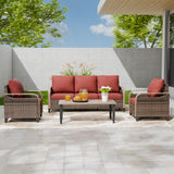 Modern Wicker Outdoor Patio Furniture Set,2 Patio Chairs, 3 - Seat Loveseat and Coffee Table, 4 Pieces, Brown/Gray - Eagle Peak Custom Canopy Tent