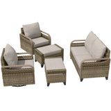 Modern Wicker Outdoor Patio Furniture Set,2 Swivel Rocking Chairs, 2 - Seat Loveseat and 2 Ottomans, 5 Pieces, Brown/Gray - Eagle Peak Custom Canopy Tent