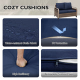 Modern Wicker Outdoor Patio Furniture Set,2 Swivel Rocking Chairs, 2 - Seat Loveseat, Coffee Table and Side Table, 5 Pieces, Brown/Gray - Eagle Peak Custom Canopy Tent