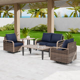 Modern Wicker Outdoor Patio Furniture Set,2 Swivel Rocking Chairs, 2 - Seat Loveseat, Coffee Table and Side Table, 5 Pieces, Brown/Gray - Eagle Peak Custom Canopy Tent