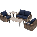Modern Wicker Outdoor Patio Furniture Set,2 Swivel Rocking Chairs, 2 - Seat Loveseat, Coffee Table and Side Table, 5 Pieces, Brown/Gray - Eagle Peak Custom Canopy Tent