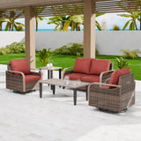 Modern Wicker Outdoor Patio Furniture Set,2 Swivel Rocking Chairs, 2 - Seat Loveseat, Coffee Table and Side Table, 5 Pieces, Brown/Gray - Eagle Peak Custom Canopy Tent