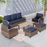Modern Wicker Outdoor Patio Furniture Set,2 Swivel Rocking Chairs, 3 - Seat Loveseat, 2 Ottomans and Coffee Table, 6 Pieces, Brown/Gray - Eagle Peak Custom Canopy Tent