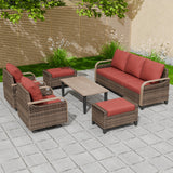 Modern Wicker Outdoor Patio Furniture Set,2 Swivel Rocking Chairs, 3 - Seat Loveseat, 2 Ottomans and Coffee Table, 6 Pieces, Brown/Gray - Eagle Peak Custom Canopy Tent