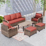 Modern Wicker Outdoor Patio Furniture Set,2 Swivel Rocking Chairs, 3 - Seat Loveseat, 2 Ottomans and Coffee Table, 6 Pieces, Brown/Gray - Eagle Peak Custom Canopy Tent