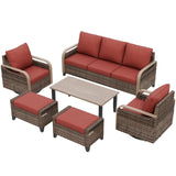 Modern Wicker Outdoor Patio Furniture Set,2 Swivel Rocking Chairs, 3 - Seat Loveseat, 2 Ottomans and Coffee Table, 6 Pieces, Brown/Gray - Eagle Peak Custom Canopy Tent