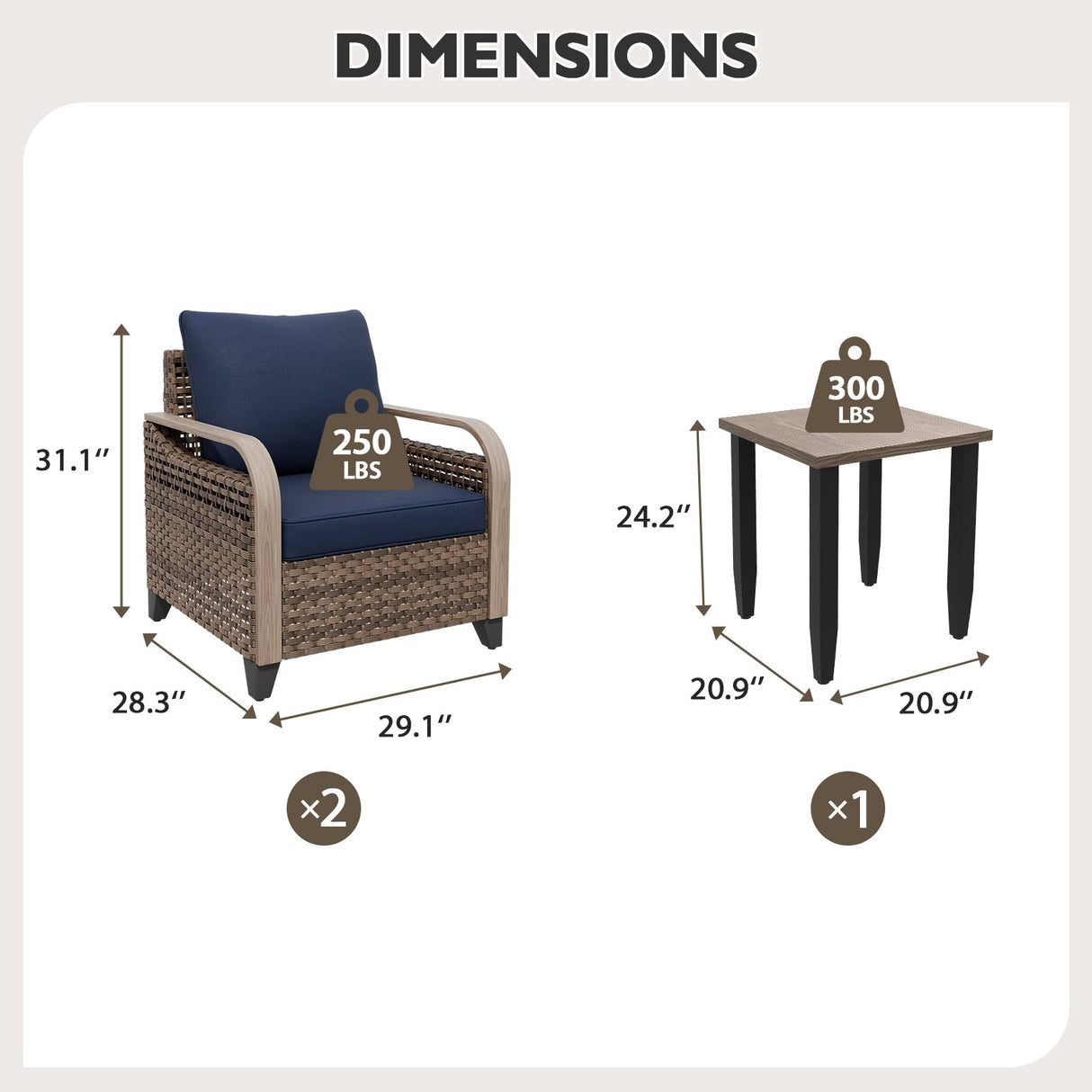 Modern Wicker Outdoor Table and Chairs Set of 3 - Eagle Peak Custom Canopy Tent