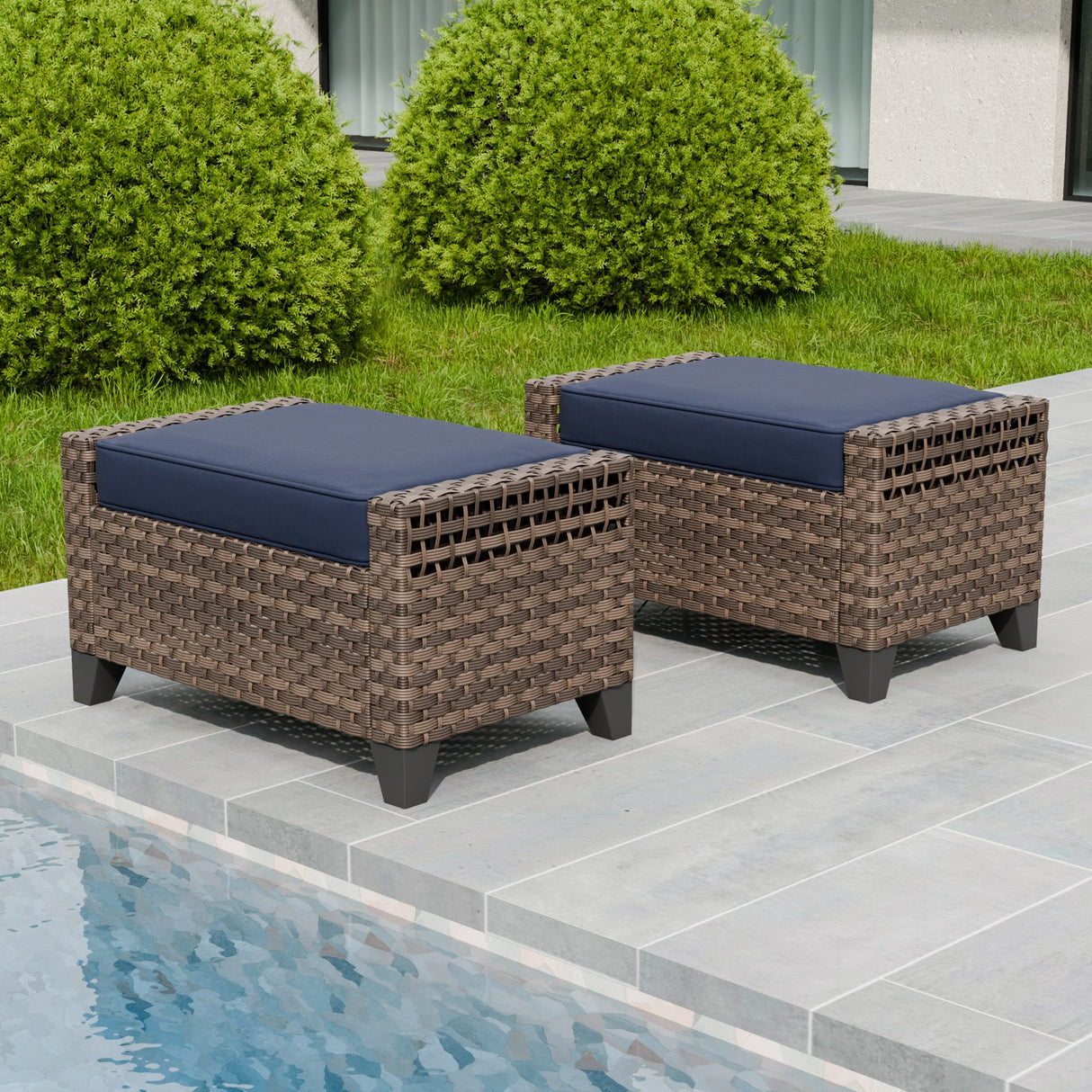 Modern Wicker Patio Ottoman Foot Rest, Brown/Gray - Eagle Peak Custom Canopy Tent