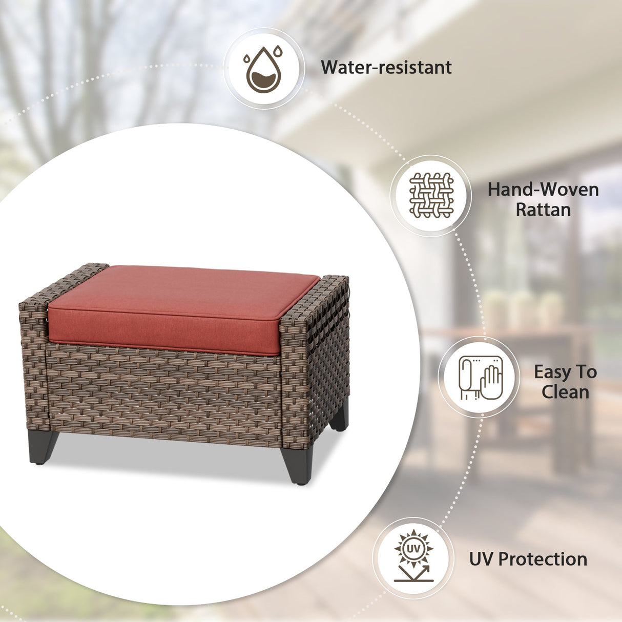 Modern Wicker Patio Ottoman Foot Rest, Brown/Gray - Eagle Peak Custom Canopy Tent