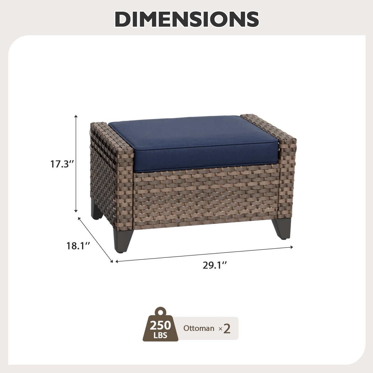 Modern Wicker Patio Ottoman Foot Rest, Brown/Gray - Eagle Peak Custom Canopy Tent