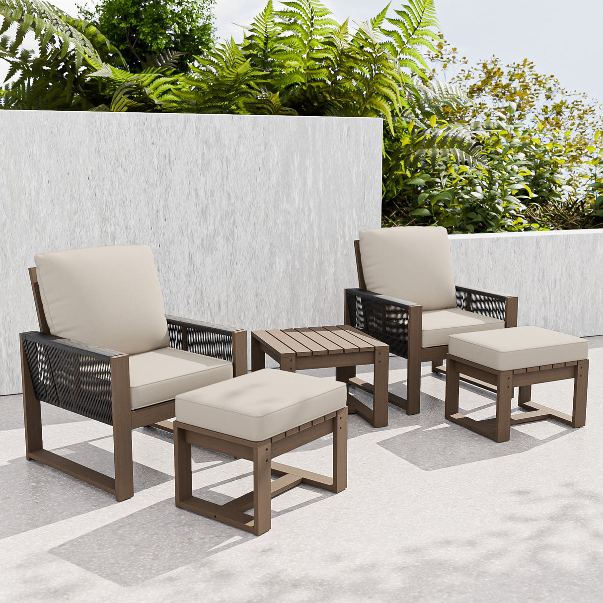 Natural Cedar Furniture Set, Chairs with Ottomans and Table, 5 Pieces - Eagle Peak Custom Canopy Tent