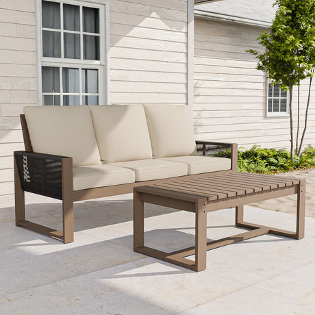 Natural Outdoor Patio Furniture Set, Sofa and Coffee Table, 2 Pieces - Eagle Peak Custom Canopy Tent