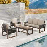 Natural Wood Outdoor Patio Furniture Set, Sofa 2 Chairs and Coffee Table, 4 Pieces - Eagle Peak Custom Canopy Tent