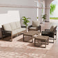 Natural Wood Outdoor Patio Furniture Set, Sofa 2 Patio Chairs, Coffee Table and Side Table, 5 pcs - Eagle Peak Custom Canopy Tent