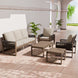 Natural Wood Outdoor Patio Furniture Set, Sofa 2 Patio Chairs, Coffee Table and Side Table, 5 pcs - Eagle Peak Custom Canopy Tent