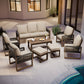 Natural Wood Outdoor Patio Furniture, Sofa 4 Patio Chairs 2 Ottomans and Coffee Table, 8 pcs - Eagle Peak Custom Canopy Tent