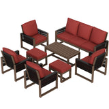 Natural Wood Outdoor Patio Furniture, Sofa 4 Patio Chairs 2 Ottomans and Coffee Table, 8 pcs - Eagle Peak Custom Canopy Tent