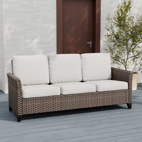 Ocean Vista Outdoor Wicker Patio Rattan Sofa Rattan, Seat 3 - Eagle Peak