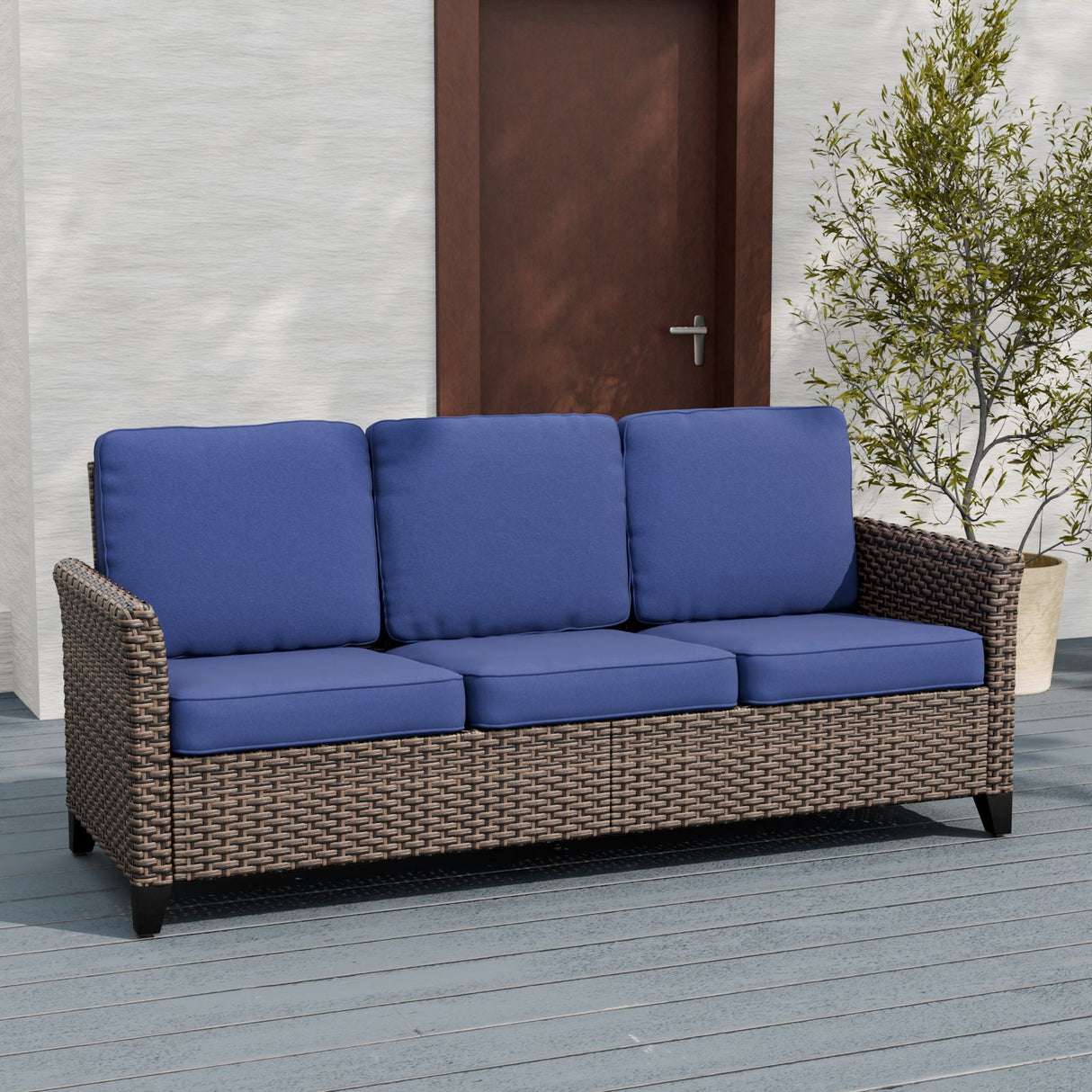 Ocean Vista Outdoor Wicker Patio Rattan Sofa Rattan, Seat 3 - Eagle Peak