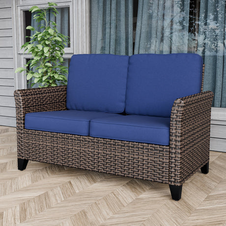 Ocean Vista Outdoor Wicker Patio Sofa Deep Cushions Rattan Loveseat - Eagle Peak