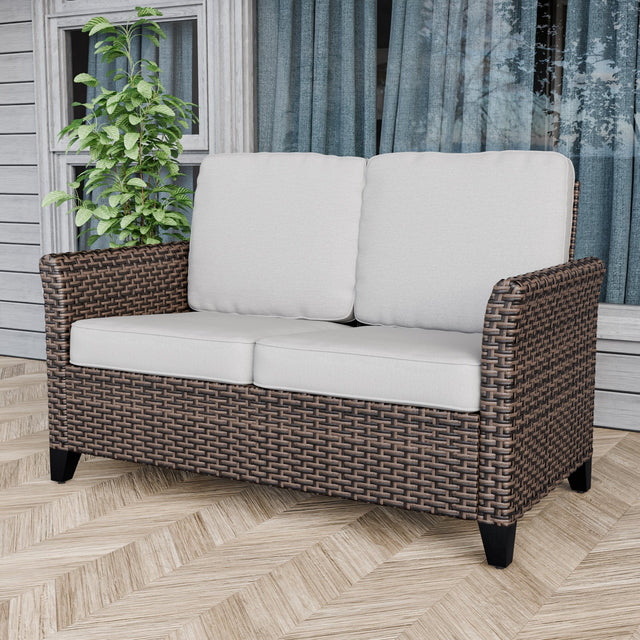 Ocean Vista Outdoor Wicker Patio Sofa Deep Cushions Rattan Loveseat - Eagle Peak
