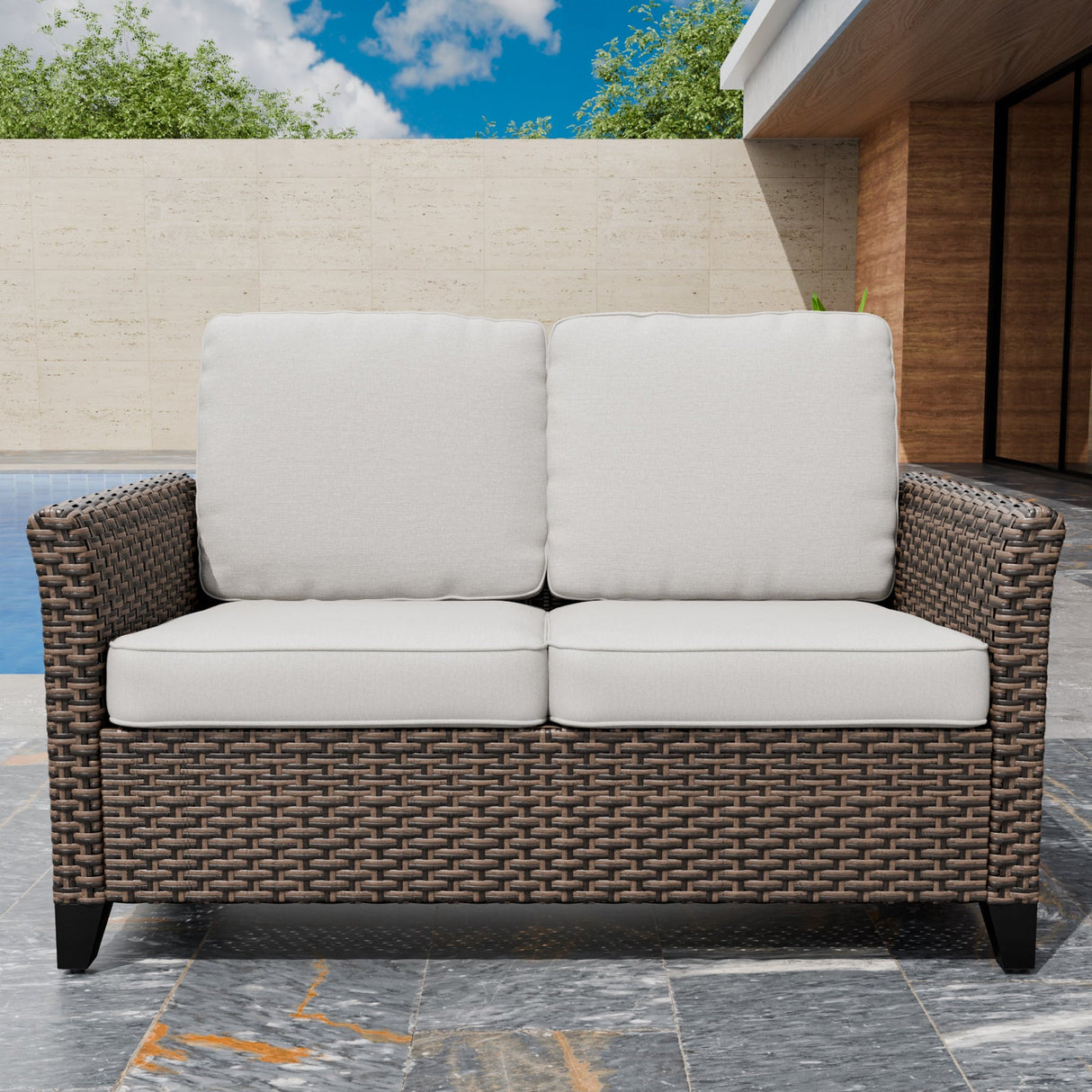 Ocean Vista Outdoor Wicker Patio Sofa Deep Cushions Rattan Loveseat - Eagle Peak