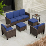 Ocean Vista Wicker Outdoor Patio Furniture Set, Couch Chairs Ottomans Table, 6 Piece - Eagle Peak