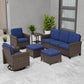 Ocean Vista Wicker Outdoor Patio Furniture Set, Couch Swivel Rocking Chairs Ottomans Table, 6 Piece - Eagle Peak