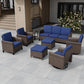 Ocean Vista Wicker Outdoor Patio Furniture Set, Patio and Swivel Chairs Couch Ottomans Table, 8 Piece, Beige/Blue - Eagle Peak