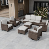 Ocean Vista Wicker Outdoor Patio Furniture Set, Patio and Swivel Chairs Couch Ottomans Table, 8 Piece, Beige/Blue - Eagle Peak