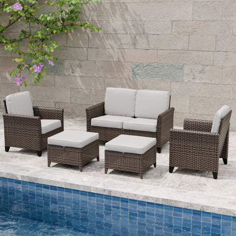 Ocean Vista Wicker Outdoor Patio Furniture Set w/ 2 - Seat Loveseat, Patio Chairs, 5 Piece - Eagle Peak