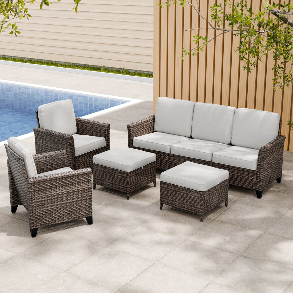 Ocean Vista Wicker Outdoor Patio Furniture Set w/ 3 Seat Sofa, Patio Chairs, 5 Piece - Eagle Peak