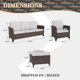 Ocean Vista Wicker Outdoor Patio Furniture Set w/ 3 Seat Sofa, Patio Chairs, 5 Piece - Eagle Peak