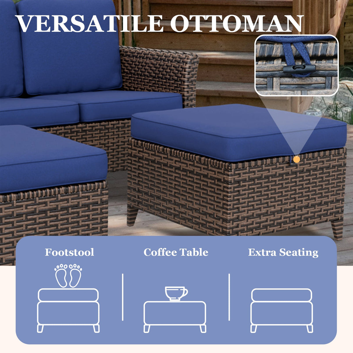 Ocean Vista Wicker Outdoor Patio Furniture Set w/ 3 Seat Sofa, Patio Chairs, 5 Piece - Eagle Peak