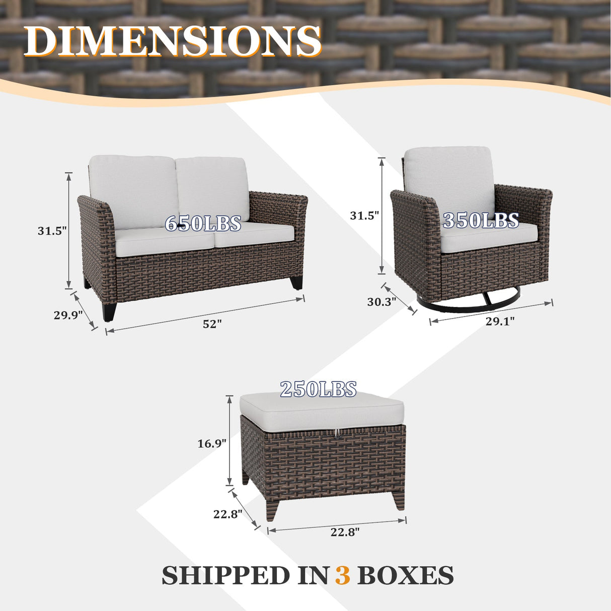 Ocean Vista Wicker Outdoor Patio Furniture Set w/ Loveseat,Patio Chairs , 5 Piece - Eagle Peak
