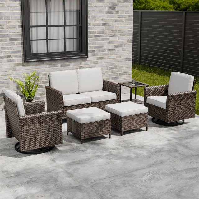 Ocean Vista Wicker Outdoor Patio Furniture Set w/Swivel Rocking Chairs , 6 Piece - Eagle Peak