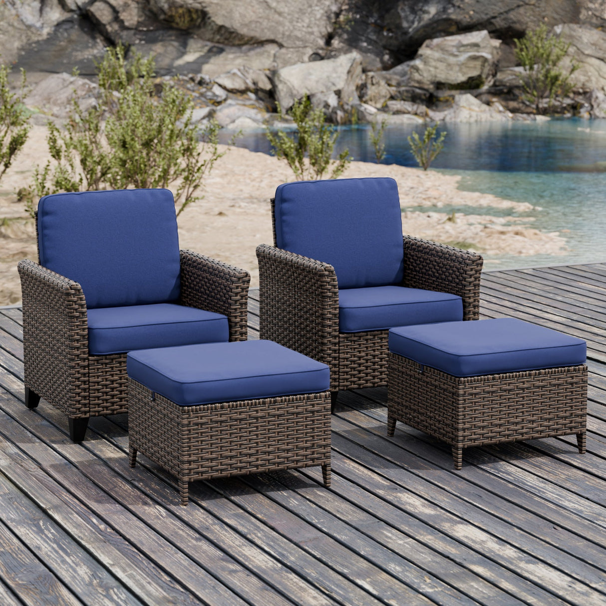 Ocean Vista Wicker Outdoor Patio Seating Set w/ Patio Chairs, 4 Pieces - Eagle Peak