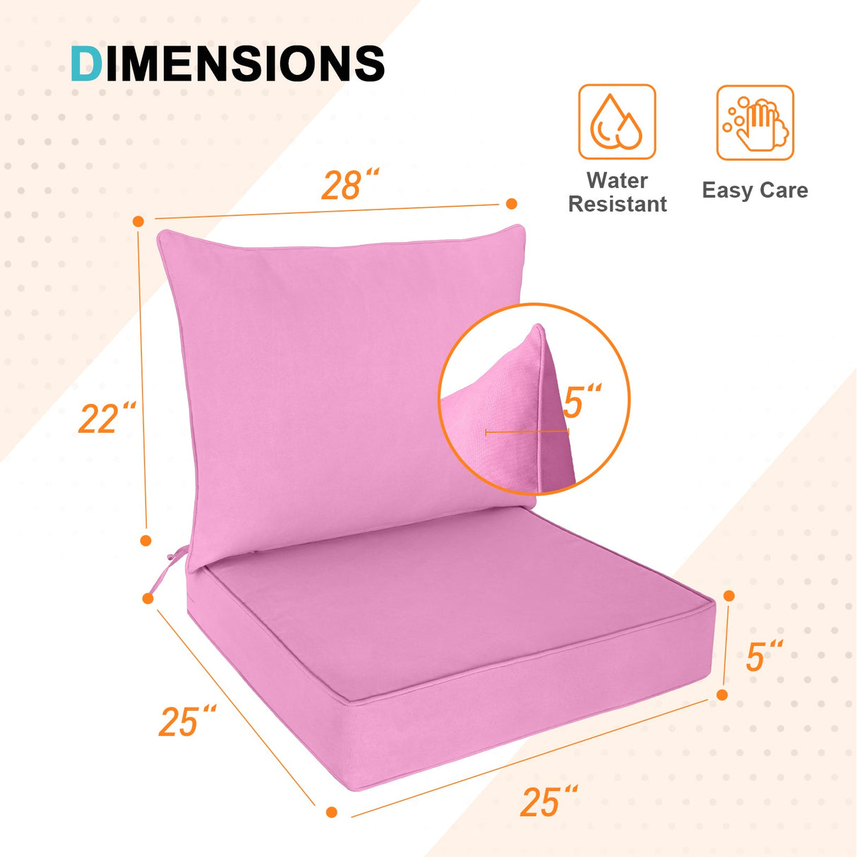 Outdoor Deep Seat Cushion Set, 25 x 25 x 5 inch ,Set of 2 - Eagle Peak Custom Canopy Tent