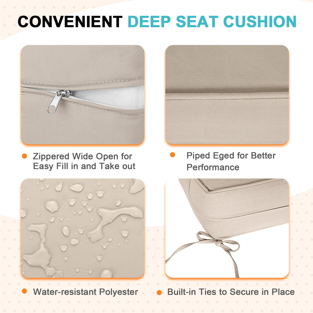 Outdoor Deep Seat Cushion Set, 25 x 25 x 5 inch, Set of 4 - Eagle Peak Custom Canopy Tent