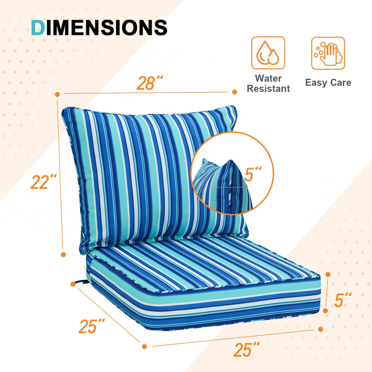 Outdoor Deep Seat Patio Seat Cushion Set, 25x25x5 inch, 2 - Piece Back Chair Cushion - Eagle Peak Custom Canopy Tent