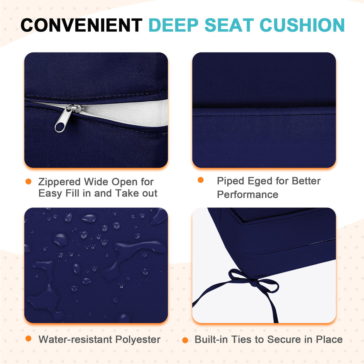 Outdoor Deep Seat Patio Seat Cushion Set, 25x25x5 inch, 2 - Piece Back Chair Cushion - Eagle Peak Custom Canopy Tent