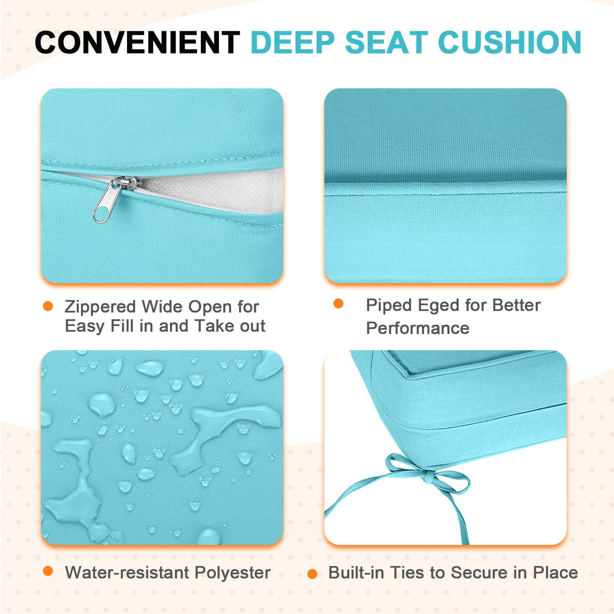 Outdoor Deep Seat Patio Seat Cushion Set, 25x25x5 inch, 2 - Piece Back Chair Cushion - Eagle Peak Custom Canopy Tent