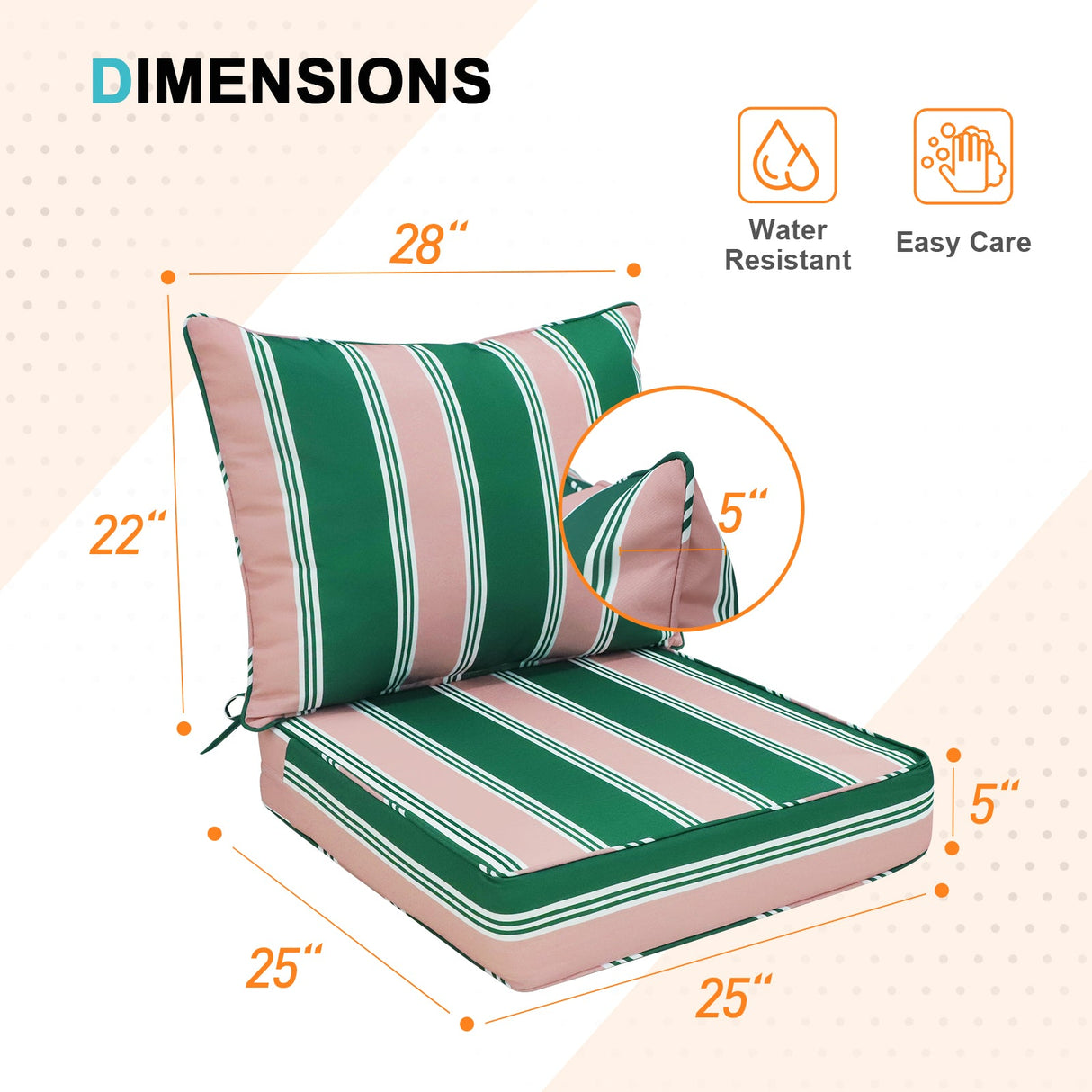 Outdoor Deep Seat Patio Seat Cushion Set, 25x25x5 inch, 2 - Piece Back Chair Cushion - Eagle Peak Custom Canopy Tent