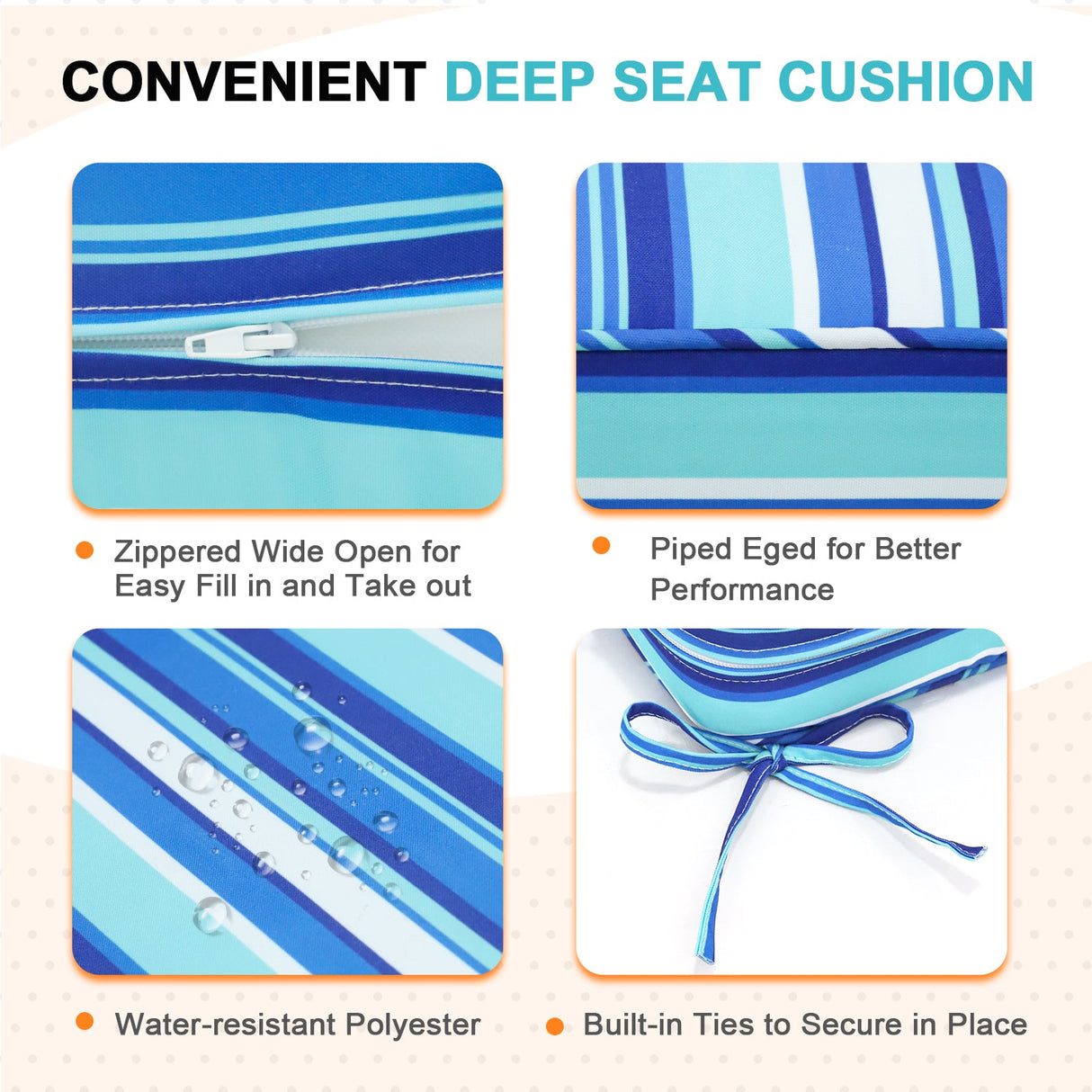 Outdoor Deep Seat Patio Seat Cushion Set, 25x25x5 inch, 2 - Piece Back Chair Cushion - Eagle Peak Custom Canopy Tent