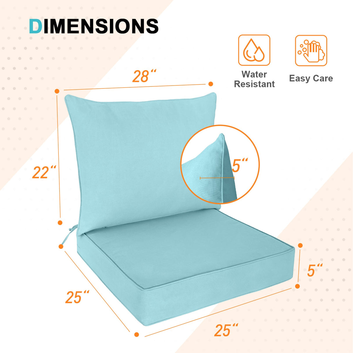 Outdoor Deep Seat Patio Seat Cushion Set, 25x25x5 inch, 2 - Piece Back Chair Cushion - Eagle Peak Custom Canopy Tent
