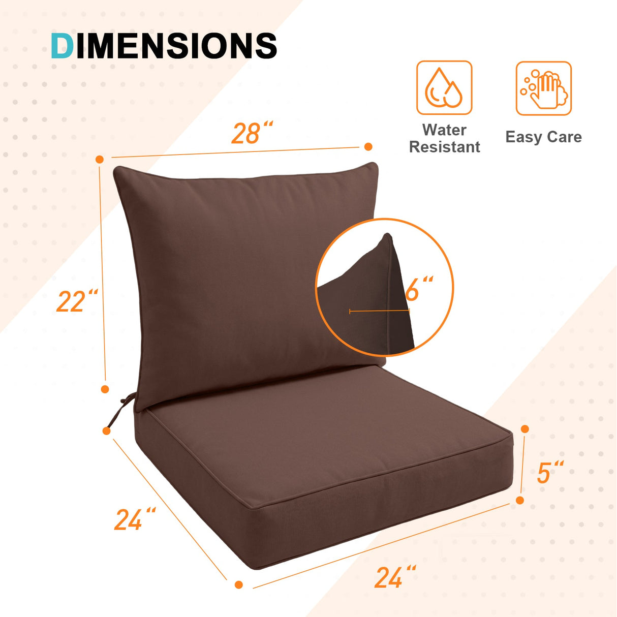 Outdoor Deep Seat Patio Seat Cushion Set, 25x25x5 inch, 2 - Piece Back Chair Cushion - Eagle Peak