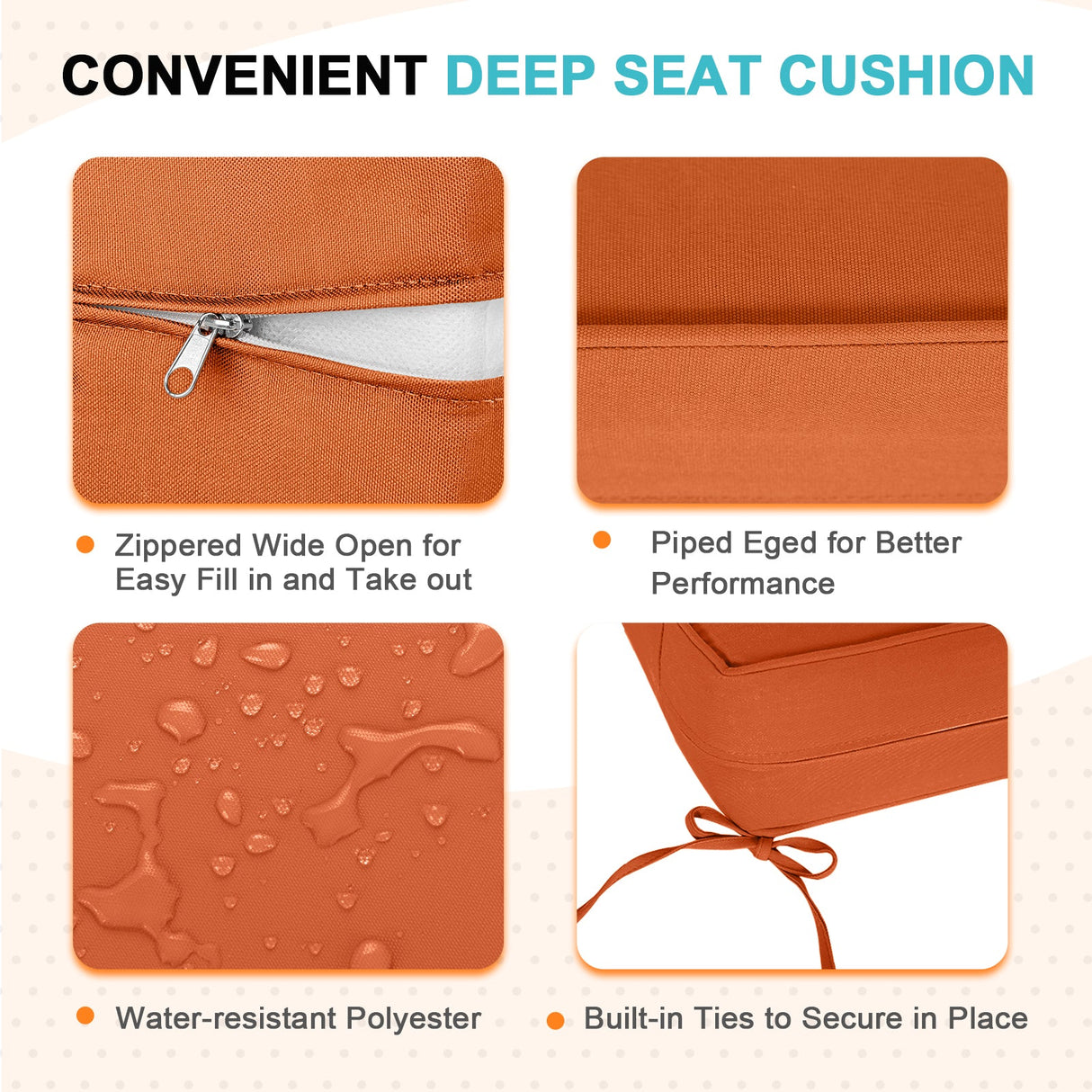 Outdoor Deep Seat Patio Seat Cushion Set, 25x25x5 inch, 2 - Piece Back Chair Cushion - Eagle Peak Custom Canopy Tent