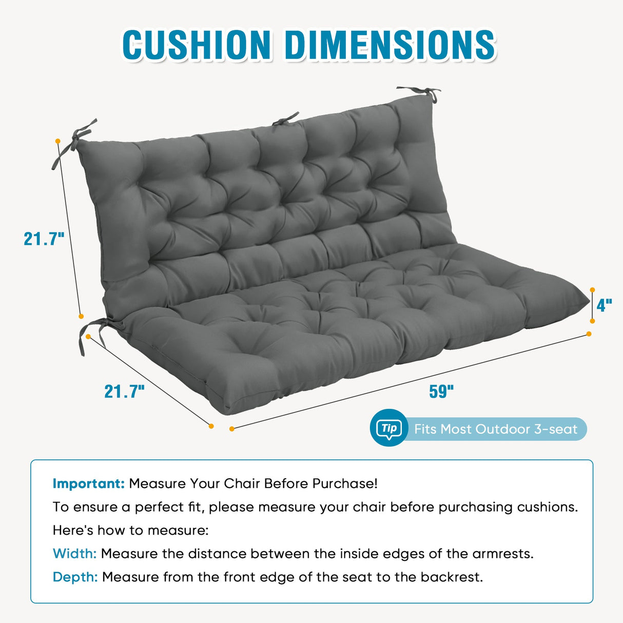 Outdoor Porch 2 - 3 Seater Swing Cushion,59"x43" - Eagle Peak Custom Canopy Tent